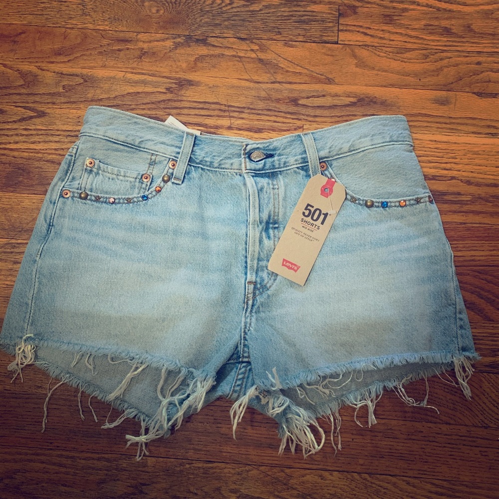 Studded Levi Frayed Shorts